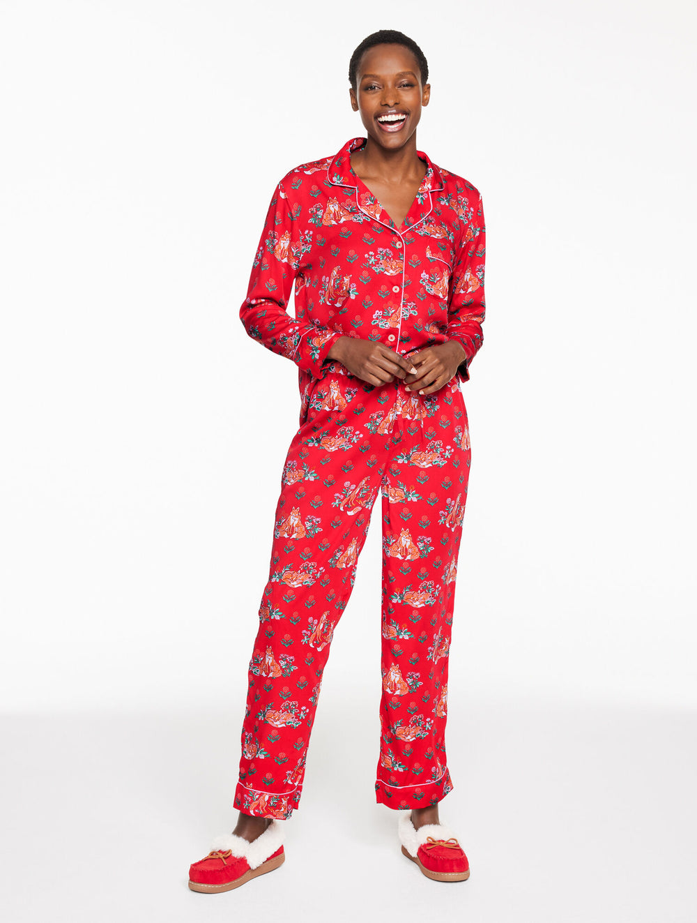 PRINTFRESH SATIN LONG PAJAMA SET - FOX FRIENDS | Talbots sale