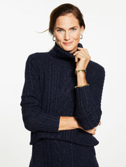 METALLIC CABLE KNIT TURTLENECK SWEATER | Talbots sale
