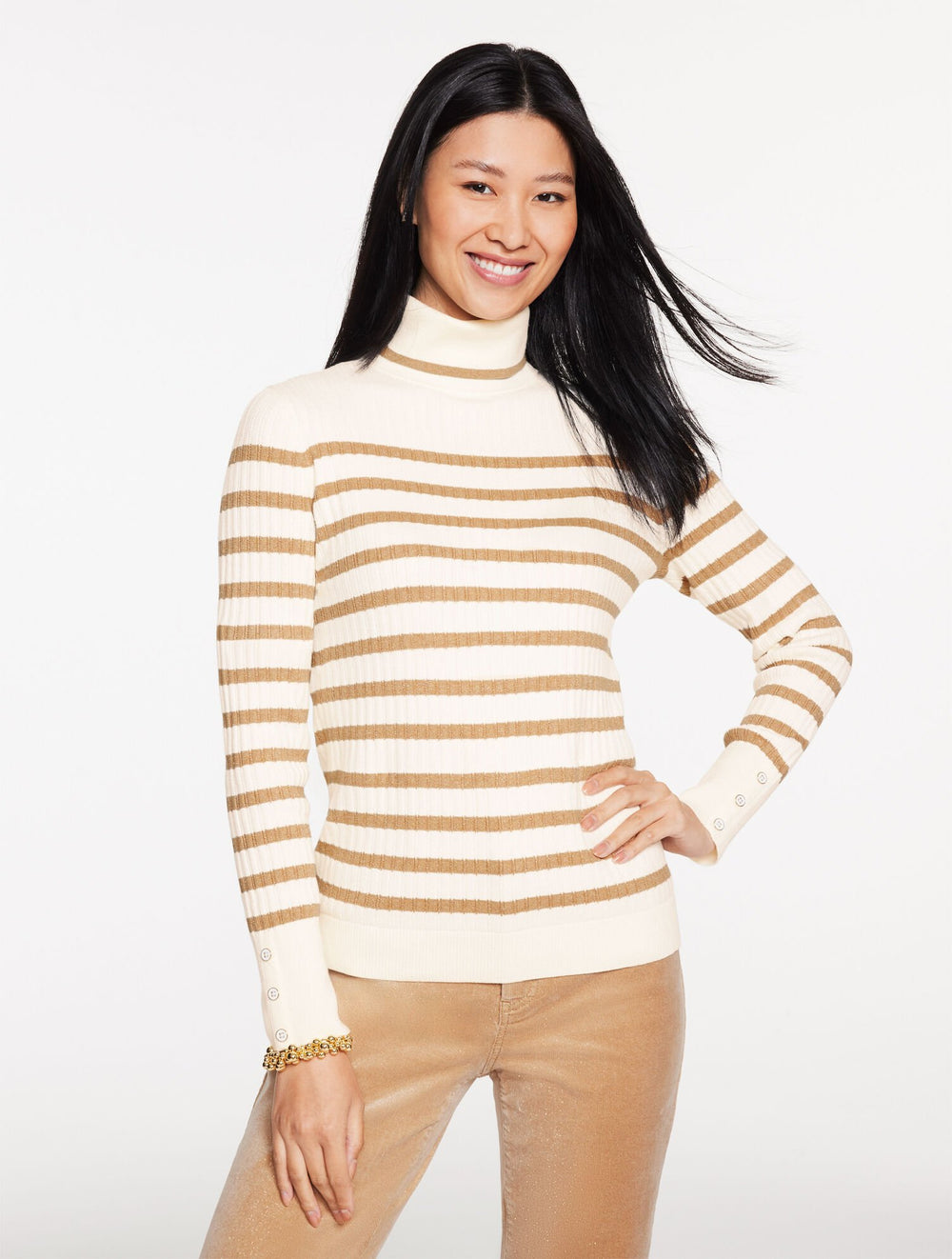 RIBBED TURTLENECK SWEATER - METALLIC STRIPE | Talbots for sale