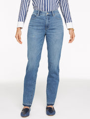 STRAIGHT LEG DROP HEM JEANS - MESEROLE WASH - CURVY FIT | Talbots on sale