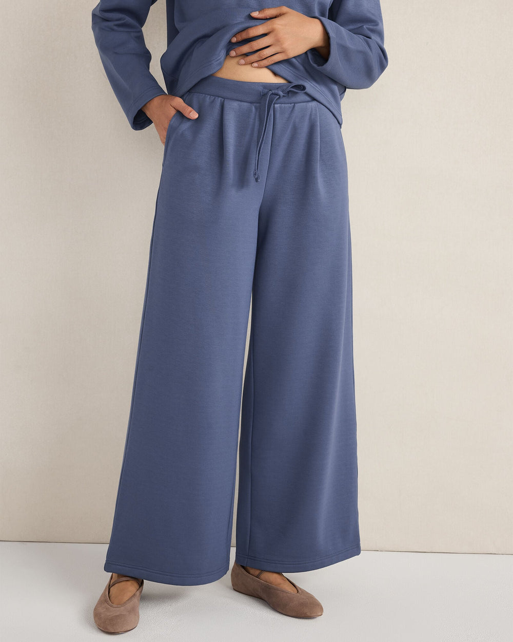SOFT-BRUSHED FLEECE WIDE LEG PANTS | Talbots for sale