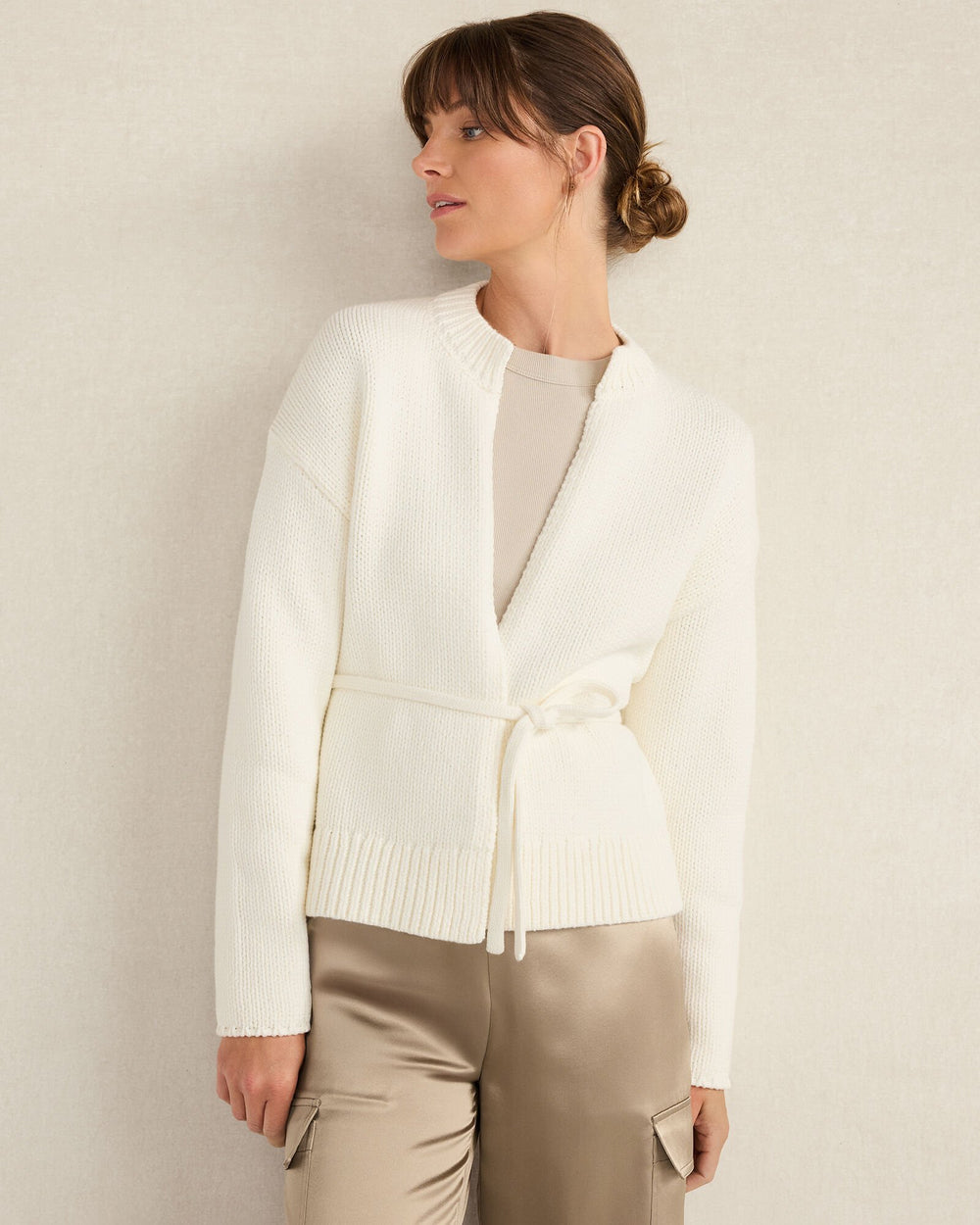 CHUNKY COTTON BLEND BELTED CARDIGAN | Talbots for sale