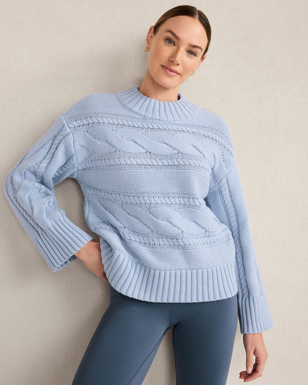 COTTON BLEND HORIZONTAL CABLE SWEATER | Talbots outlet