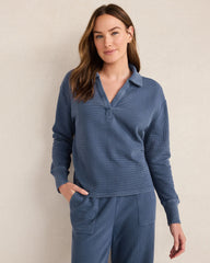 ORGANIC COTTON WAFFLE JOHNNY COLLAR TOP | Talbots for sale