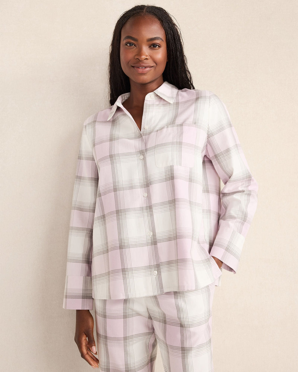 LIGHTWEIGHT FLANNEL FROSTED PLAID PAJAMA TOP | Talbots discount
