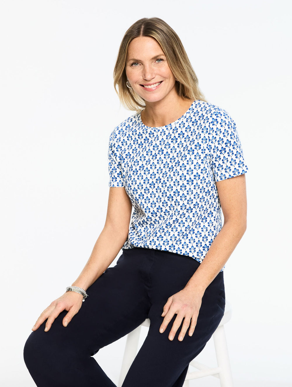 SHORT SLEEVE CREWNECK TEE - GRAPHIC LEAVES | Talbots online