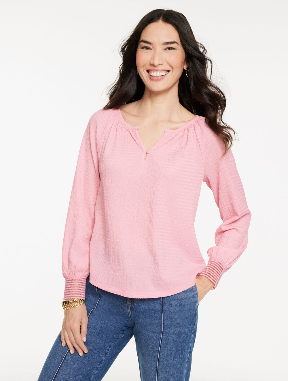 CRINKLE SPLIT NECK TOP | Talbots US