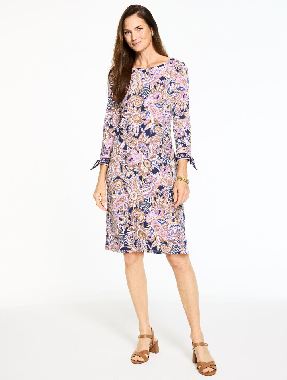 EFFORTLESS JERSEY BOW CUFF SHIFT DRESS - PAISLEY BOUQUET | Talbots near me