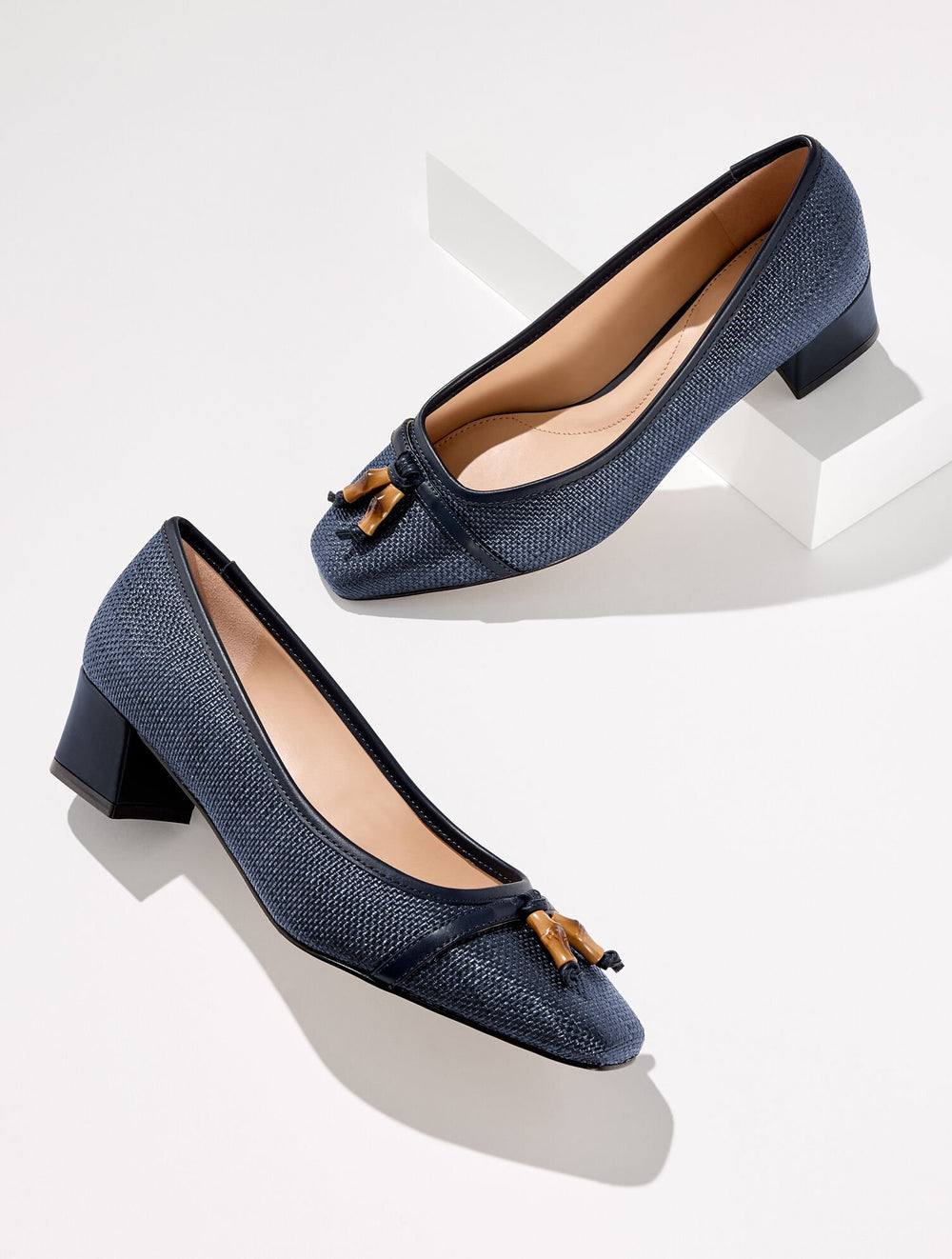 SIENNA BAMBOO RAFFIA BLOCK HEEL PUMPS - SHIMMER | Talbots discount