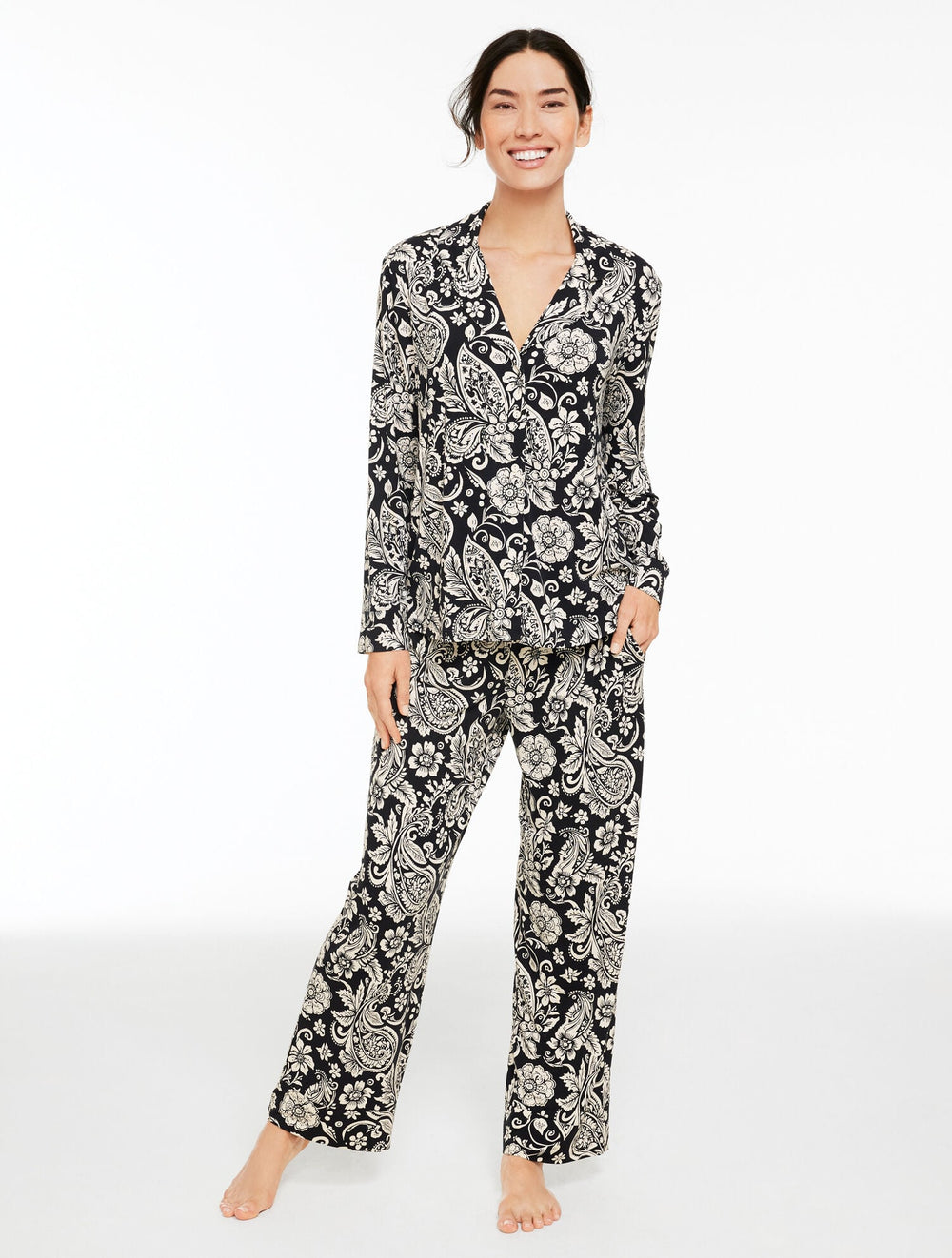 TALBOTS X SOMA COOL NIGHTS LONG SLEEVE & PANT PAJAMA SET - PAISLEY BLOOMS | Talbots outlet