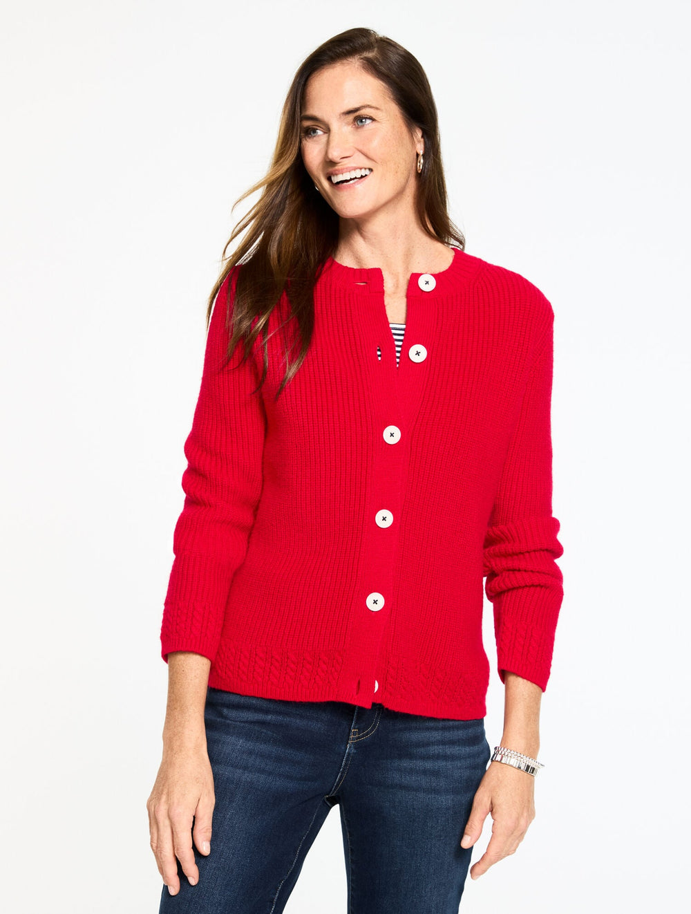 SHAKER STITCH CREWNECK CARDIGAN | Talbots online