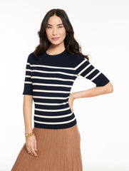 ELBOW SLEEVE RIBBED CREWNECK SWEATER - STRIPE | Talbots sale