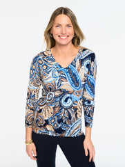 SCALLOP TRIM V-NECK SWEATER - PAISLEY BOUQUET | Talbots outlet