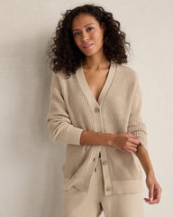 ORGANIC COTTON SHAKER STITCH HEATHERED CARDIGAN | Talbots US