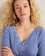 ORGANIC COTTON RIB KNIT LACE CARDIGAN | Talbots sale