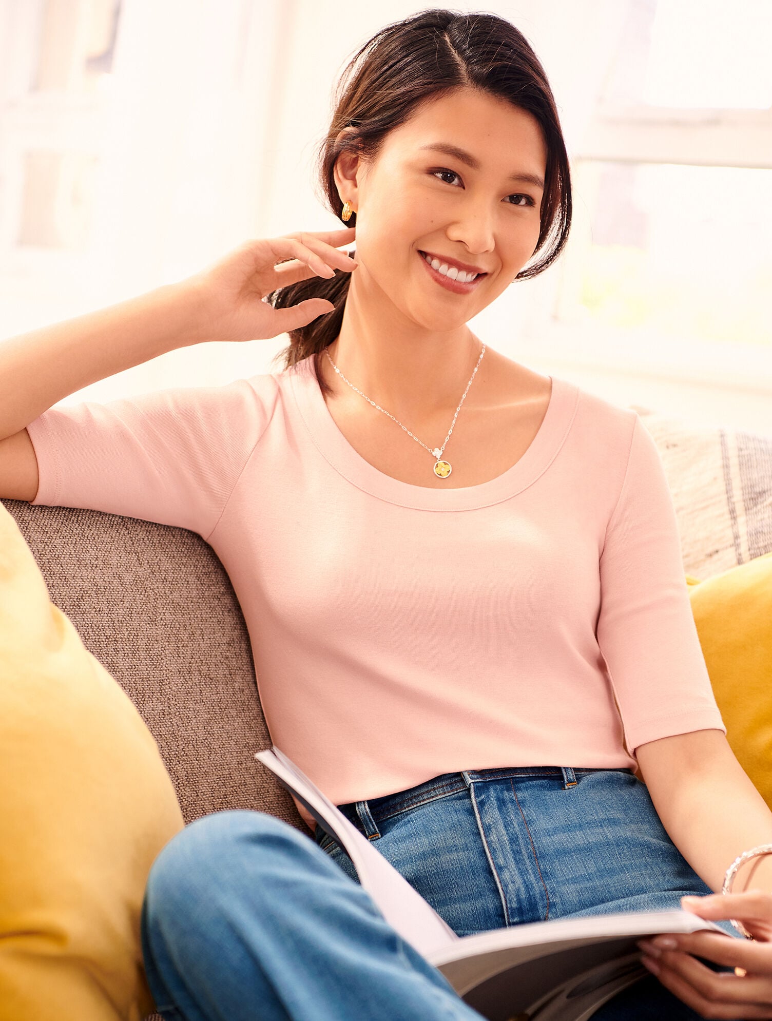 SCOOP NECK CURVED HEM TEE - PIMA SOLID | Talbots on sale