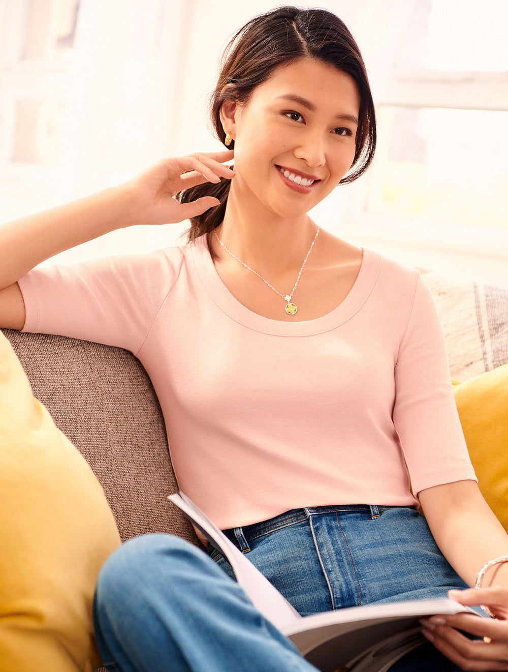 SCOOP NECK CURVED HEM TEE - PIMA SOLID | Talbots on sale