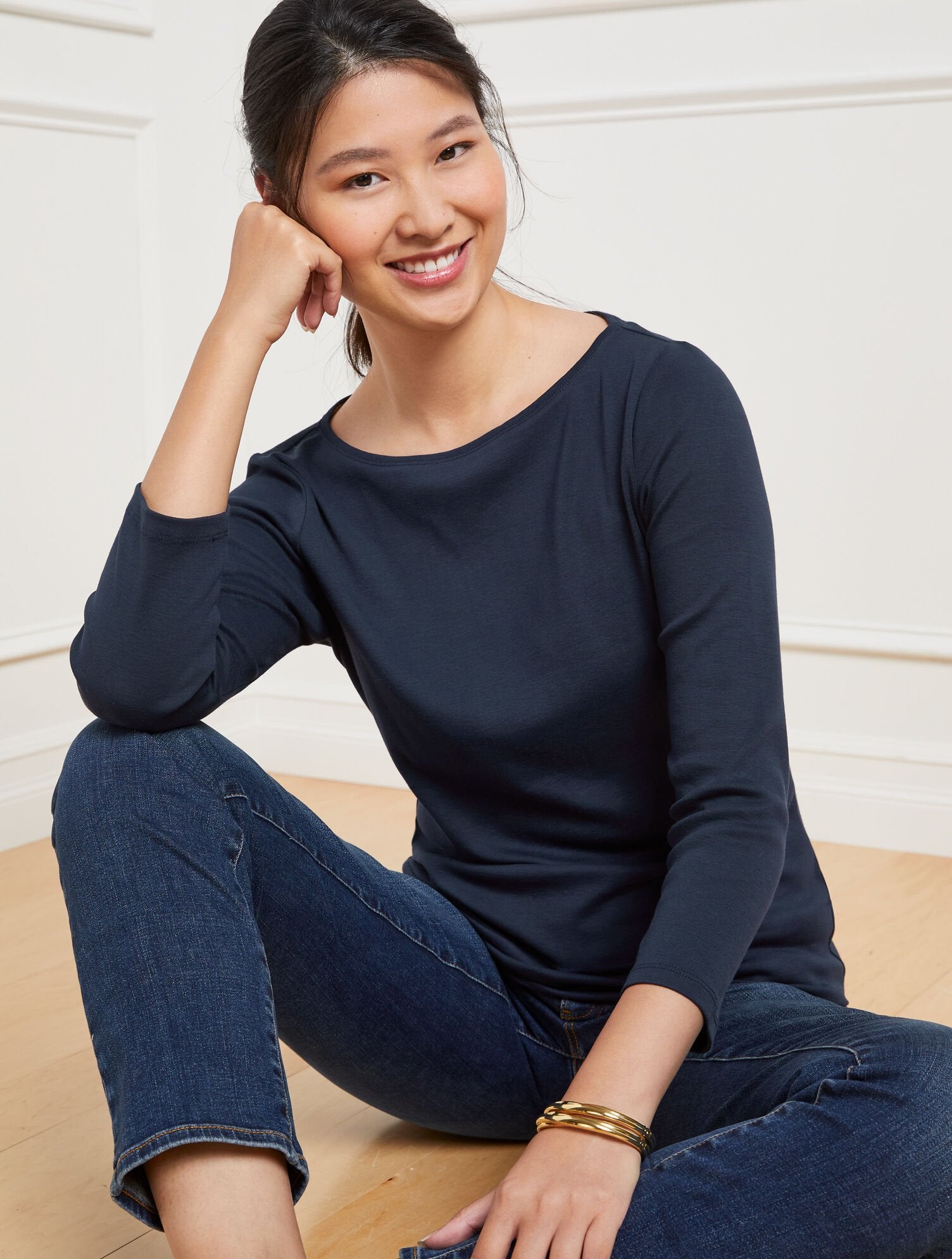 BATEAU NECK PIMA COTTON TEE- SOLIDS | Talbots sale