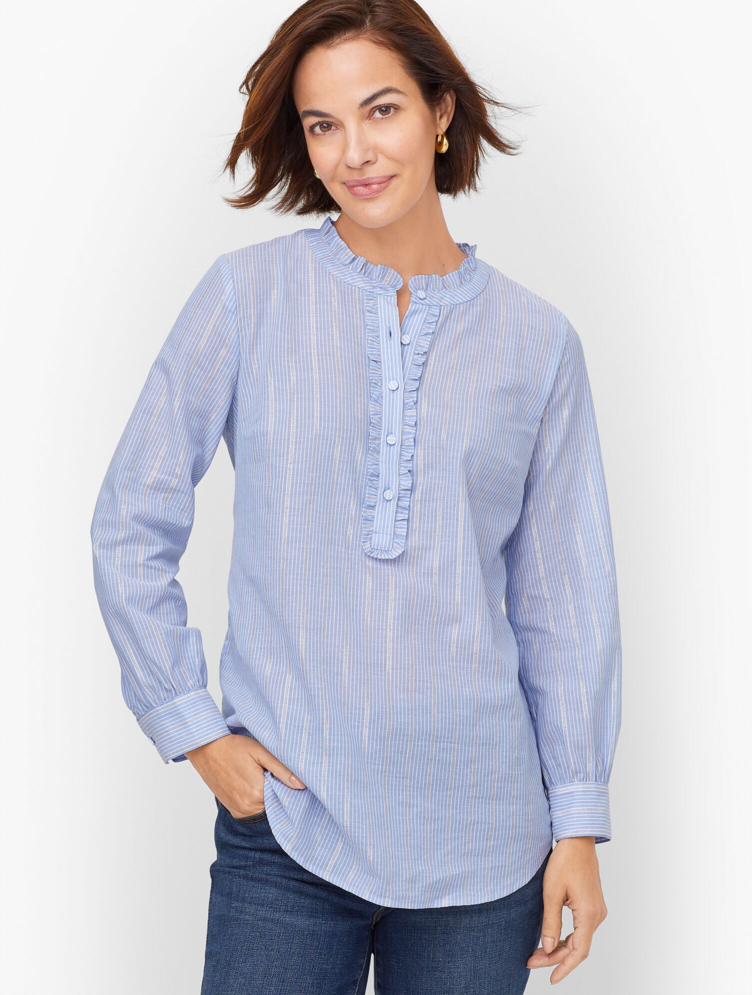 FOREST STRIPE RUFFLE POPOVER | Talbots discount