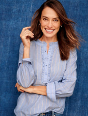 FOREST STRIPE RUFFLE POPOVER | Talbots discount