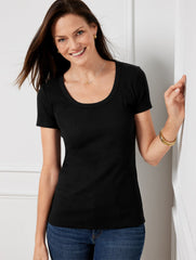 RIBBED SCOOP NECK TEE | Talbots sale