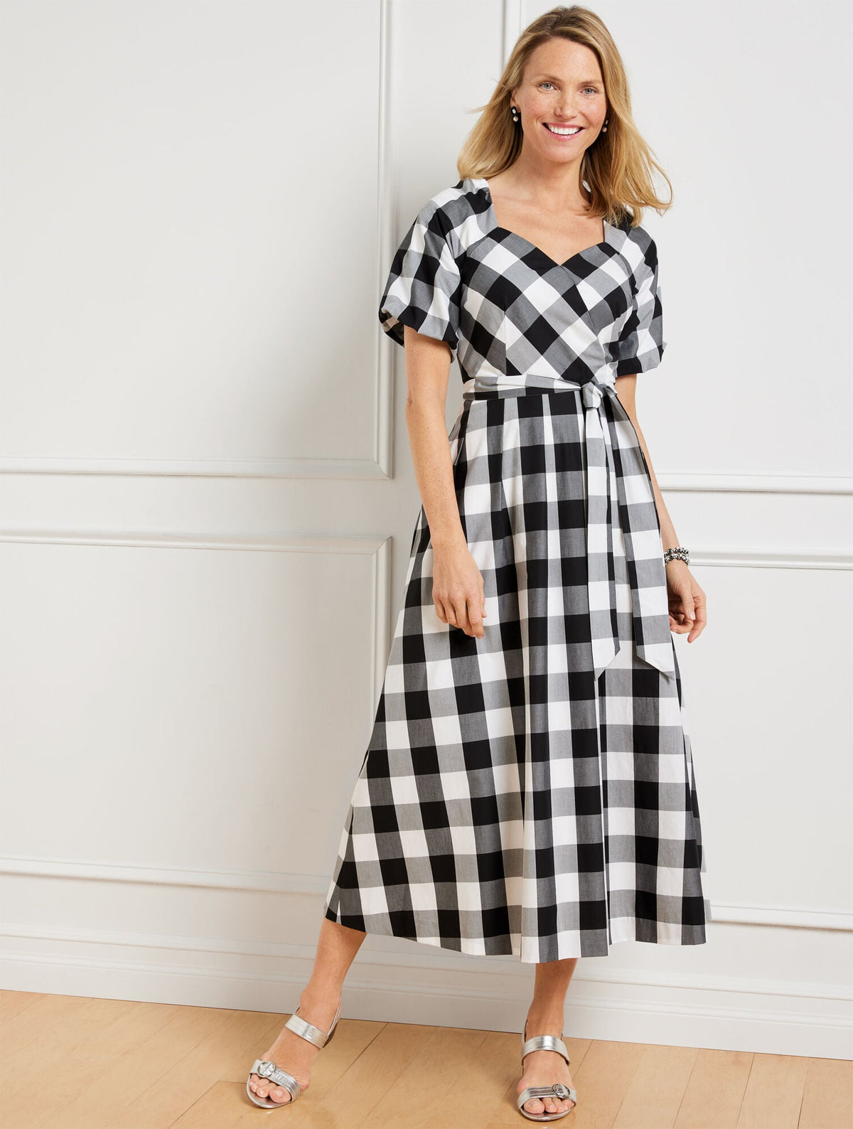 ZINNIA GINGHAM FIT & FLARE POPLIN DRESS | Talbots discount