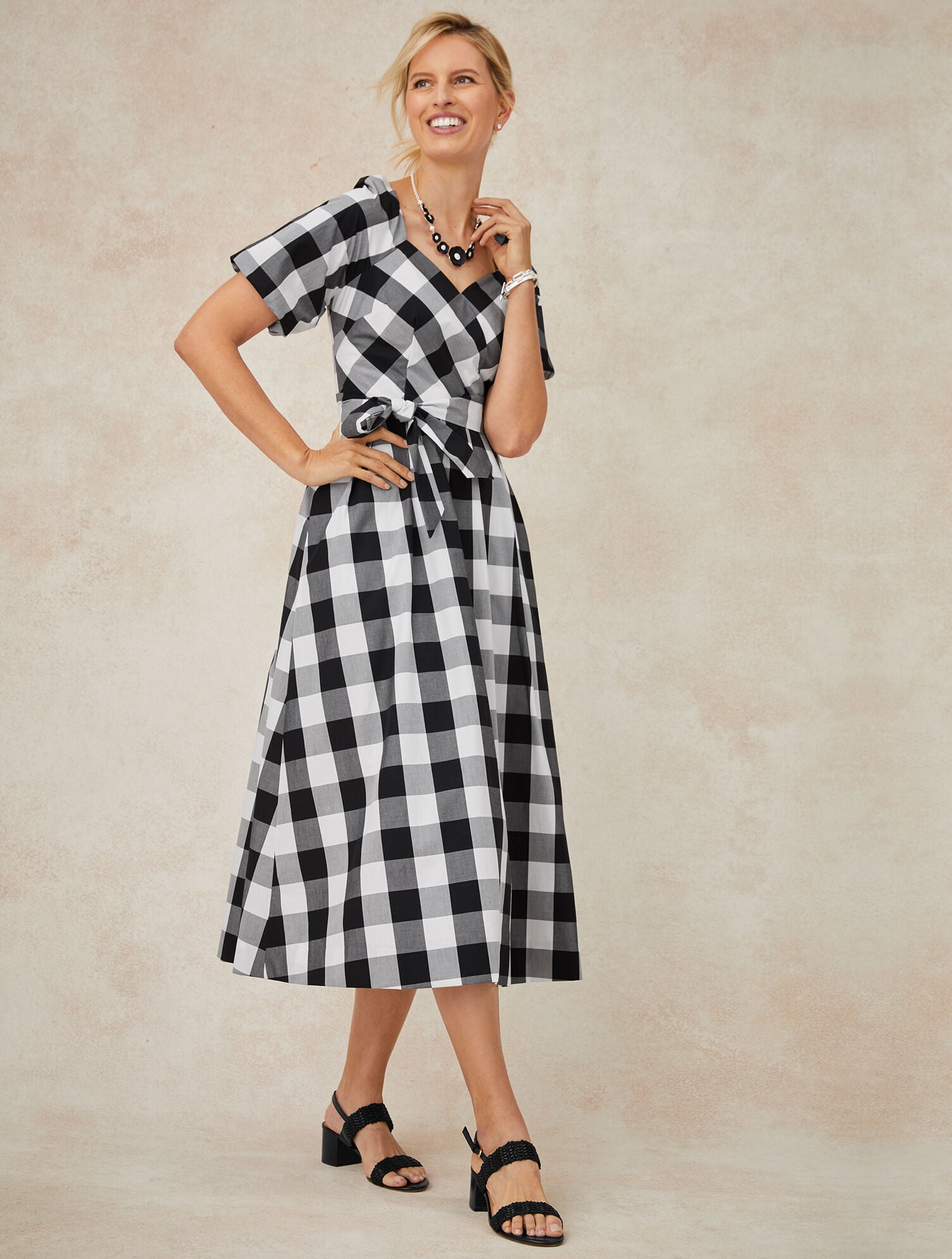 ZINNIA GINGHAM FIT & FLARE POPLIN DRESS | Talbots discount