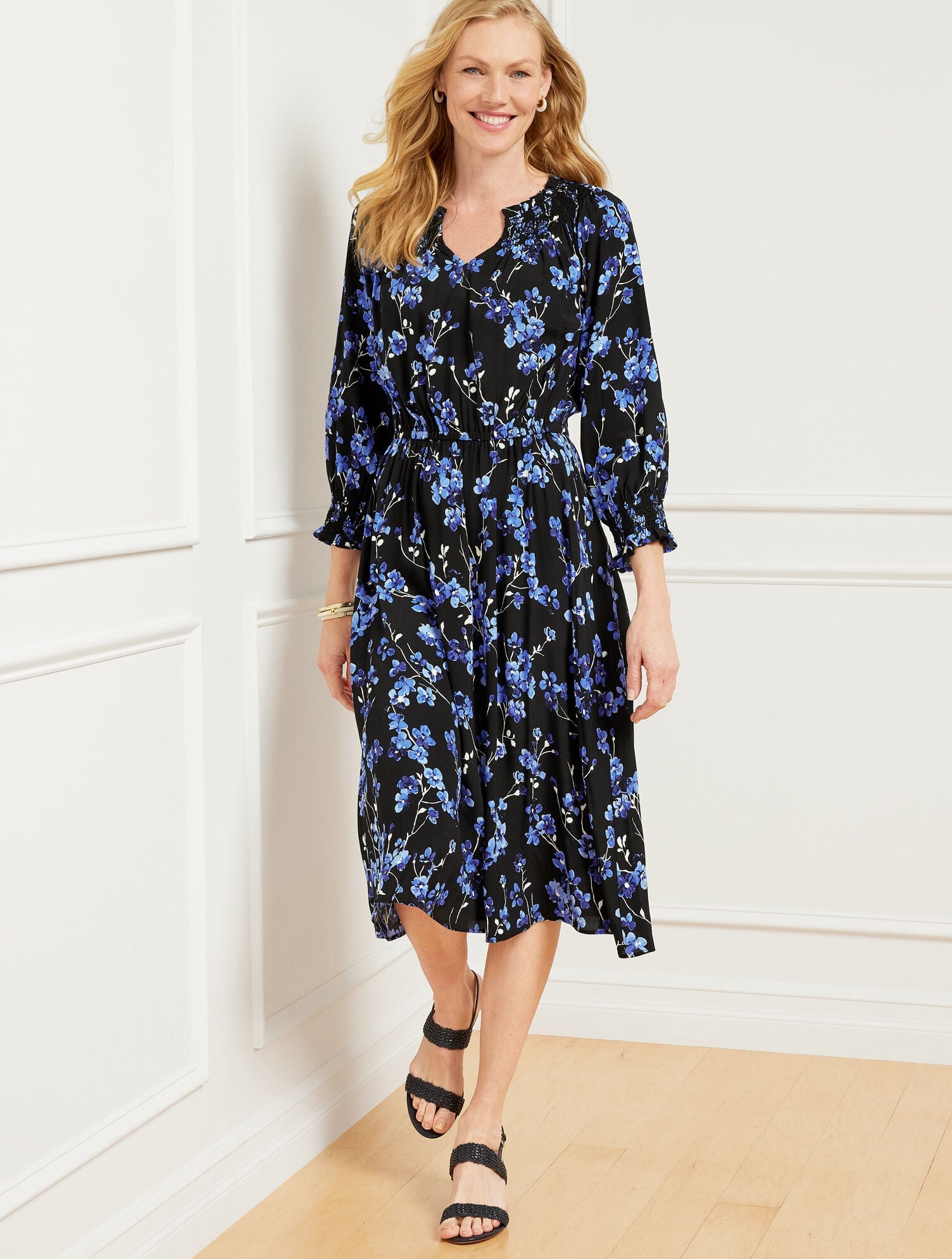 SMOCKED MIDI DRESS - FRAGRANT LILAC | Talbots outlet
