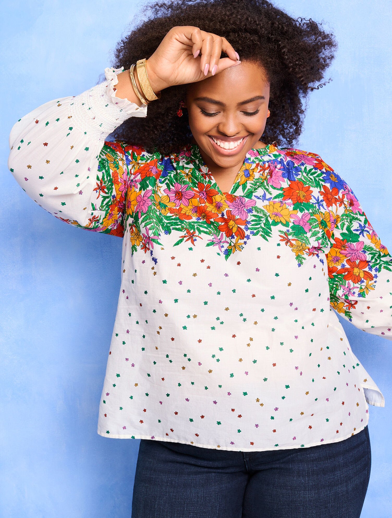 BLISSFUL FLORAL SMOCKED CUFF BLOUSE | Talbots online