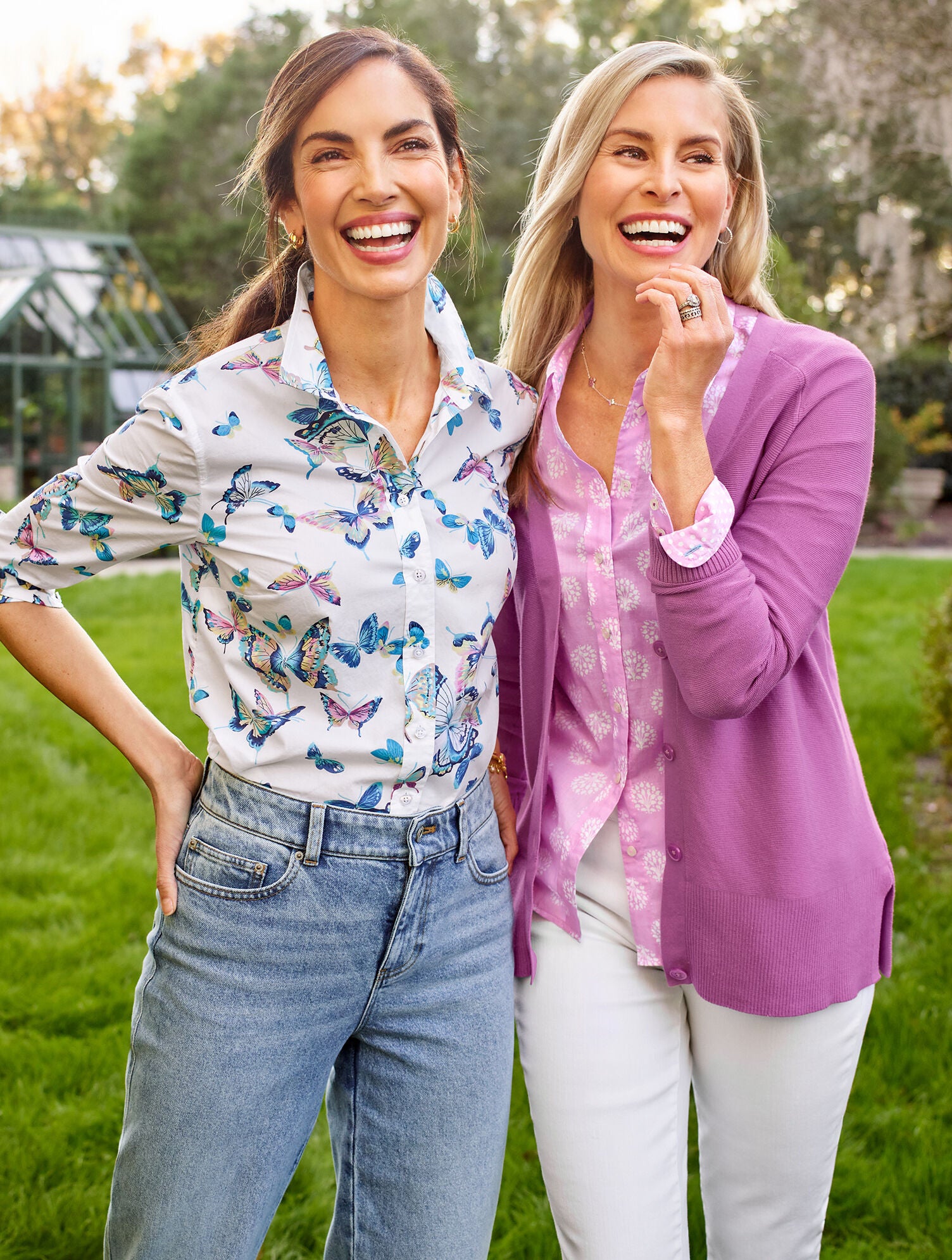 COTTON BUTTON FRONT SHIRT - EXQUISITE BUTTERFLY | Talbots US
