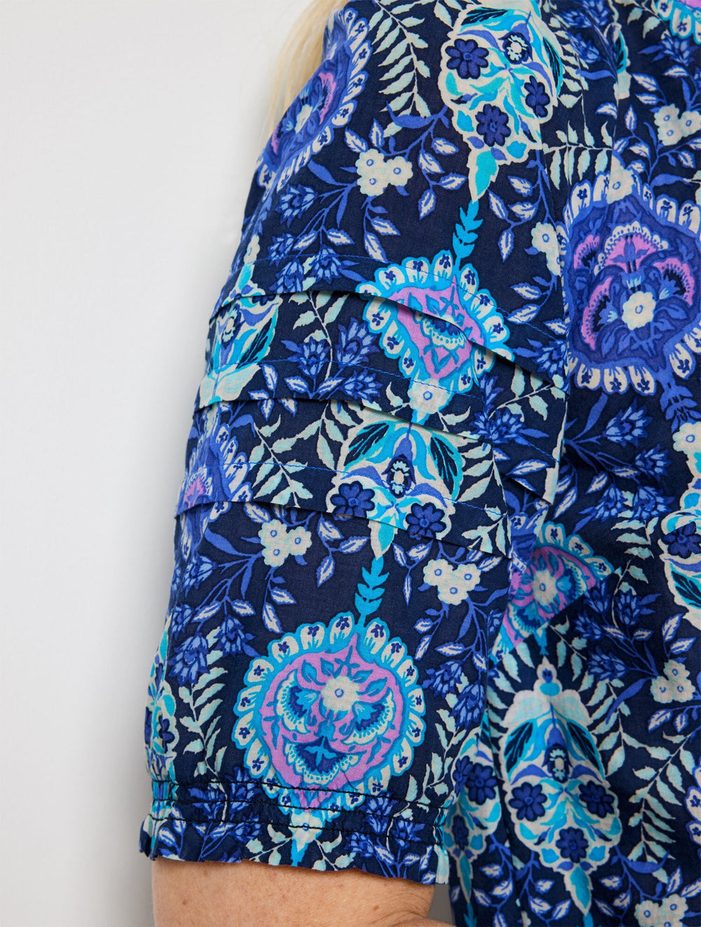 PLEATED SLEEVE TOP - FLORET MEDALLION | Talbots online