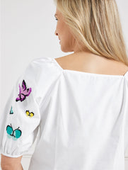 EMBROIDERED POPLIN TOP - SCATTERED BUTTERFLY | Talbots for sale