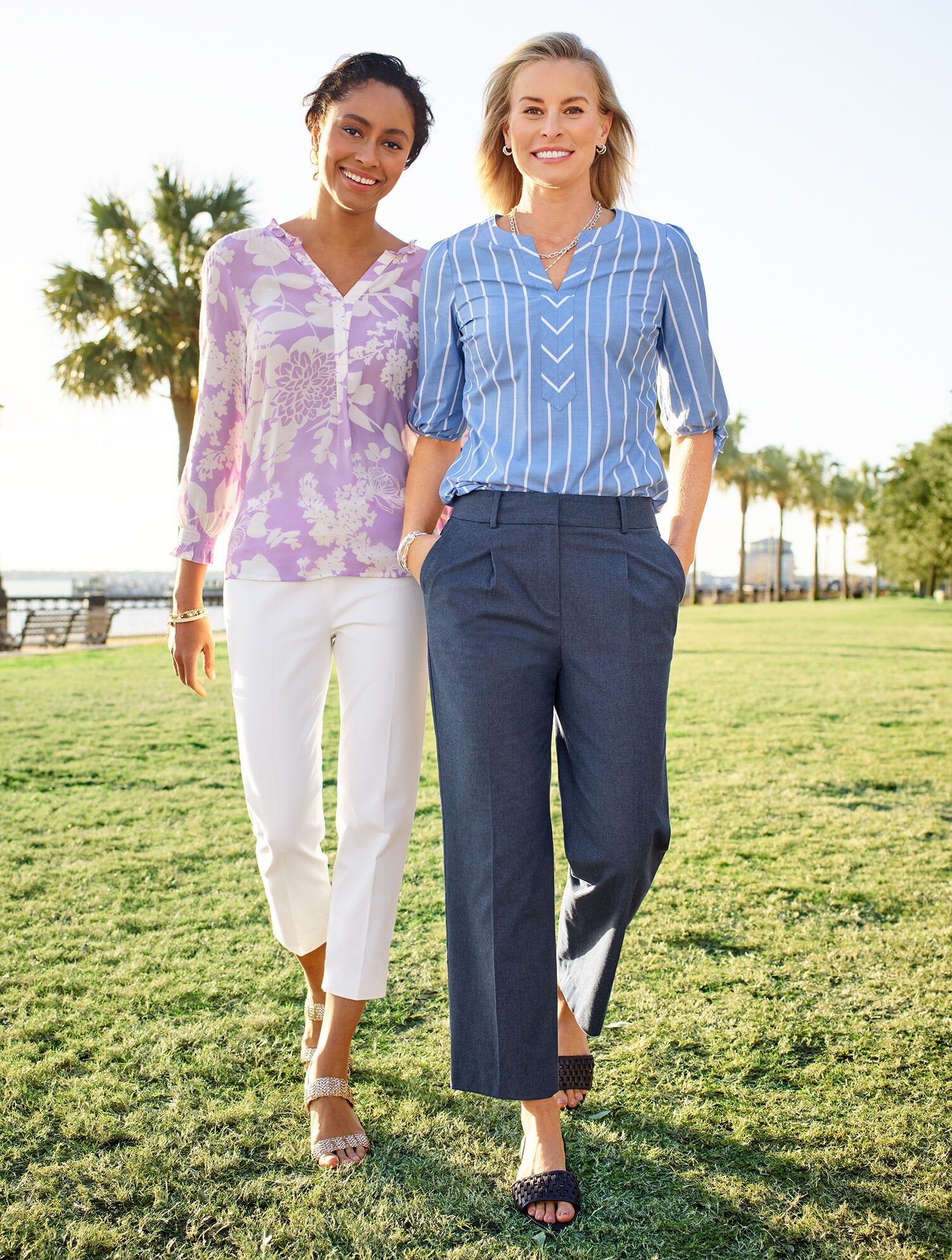 FANCY STRIPE TIE SLEEVE TOP | Talbots sale