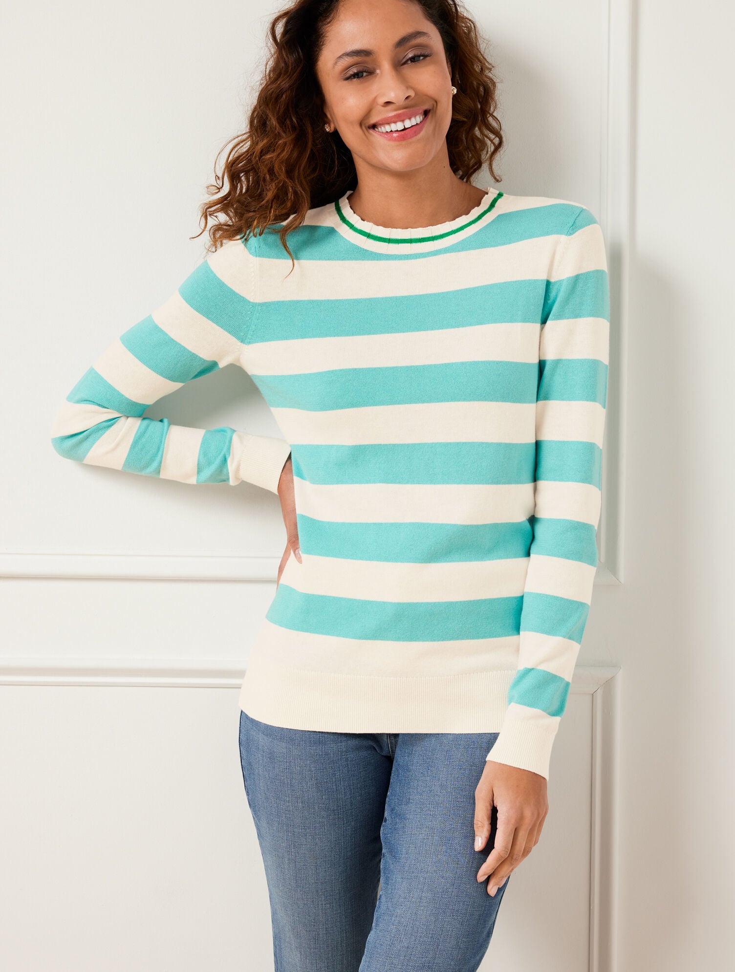 BICOLOR STRIPE CREWNECK PULLOVER | Talbots US