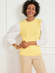 WOVEN SLEEVE PULLOVER | Talbots online