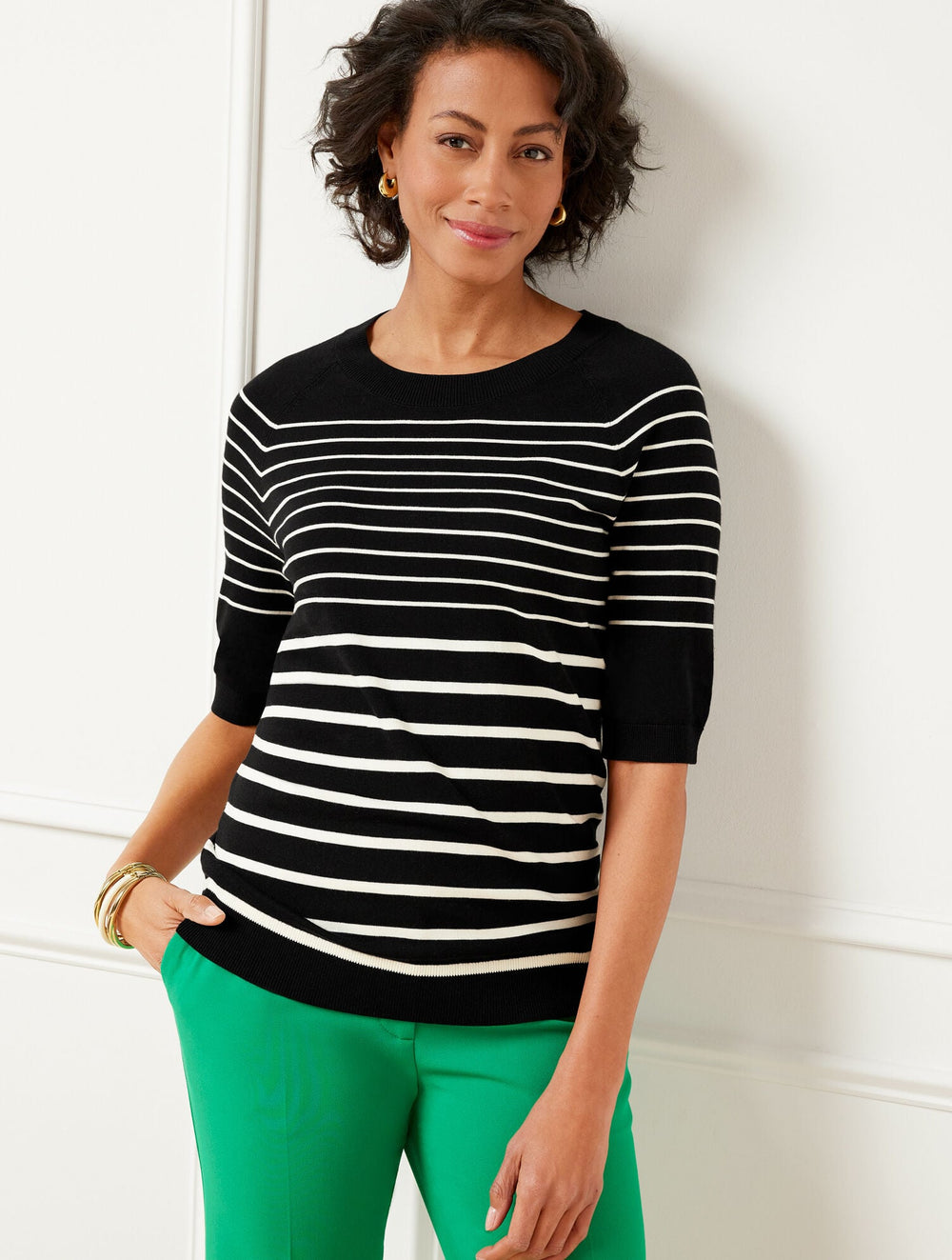 ELBOW SLEEVE PULLOVER - VARIEGATED BRETON | Talbots discount