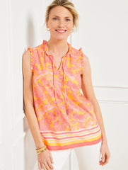 ISLAND PINEAPPLE RUFFLE TRIM SHELL | Talbots sale