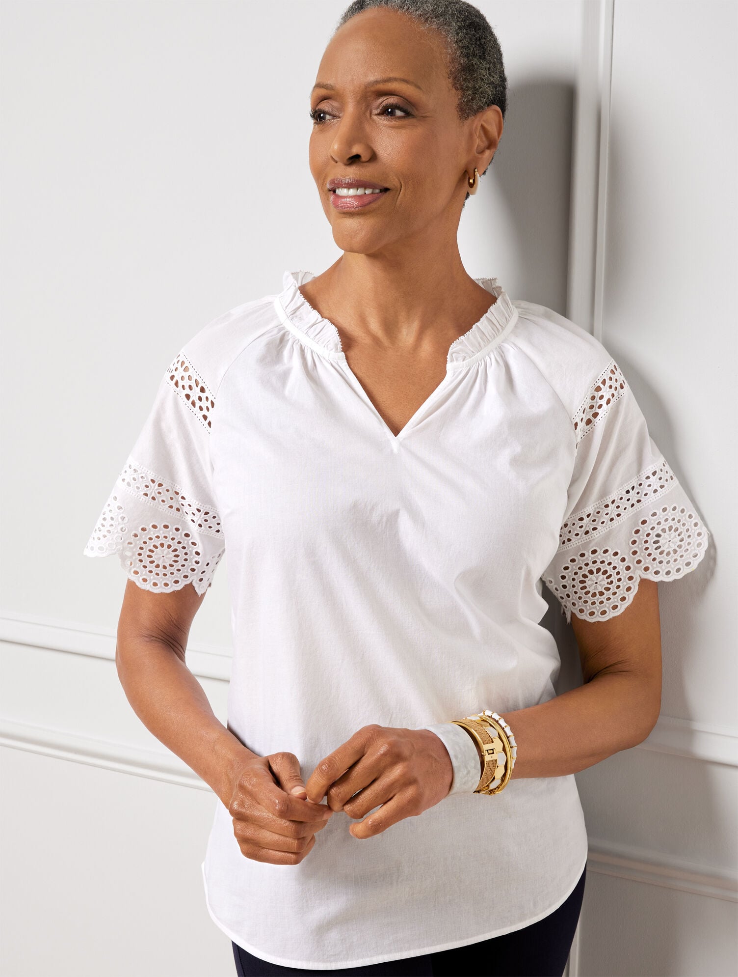 EMBROIDERED SLEEVE TOP | Talbots outlet