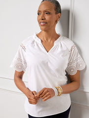 EMBROIDERED SLEEVE TOP | Talbots outlet