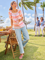 SQUARE NECK LINEN TOP - PALM STRIPE | Talbots near me