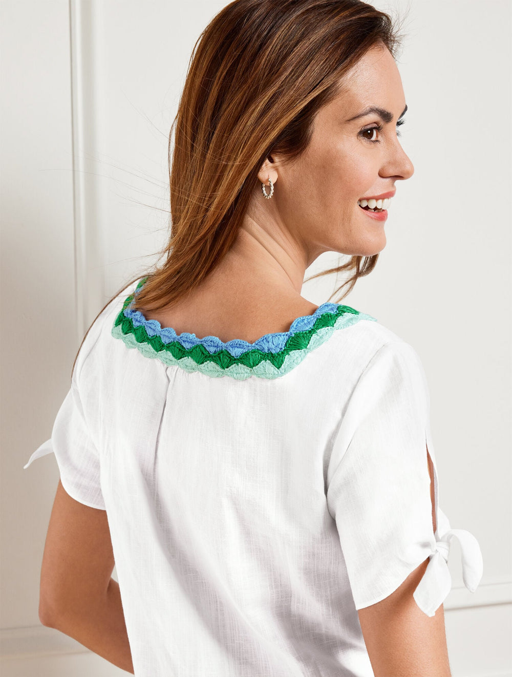 CROCHET TRIM LINEN TOP | Talbots sale