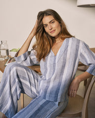 LINEN OMBRÉ STRIPE V-NECK TOP | Talbots discount