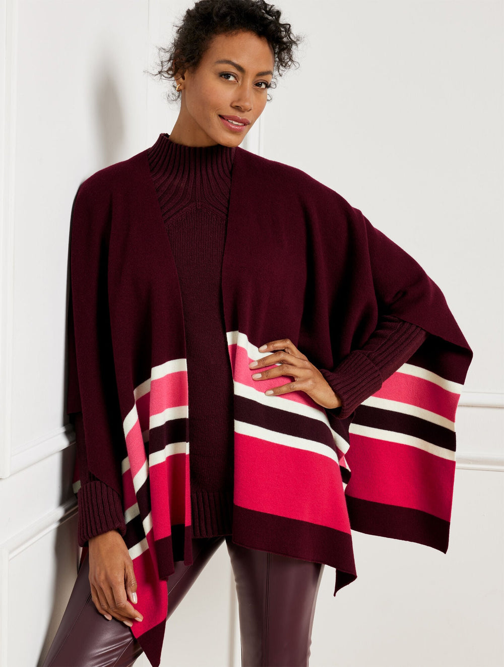 COLORBLOCK KNIT RUANA - RICH BURGUNDY MULTI | Talbots discount