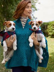 CABLE KNIT PONCHO - TEAL OCEAN TWEED | Talbots outlet