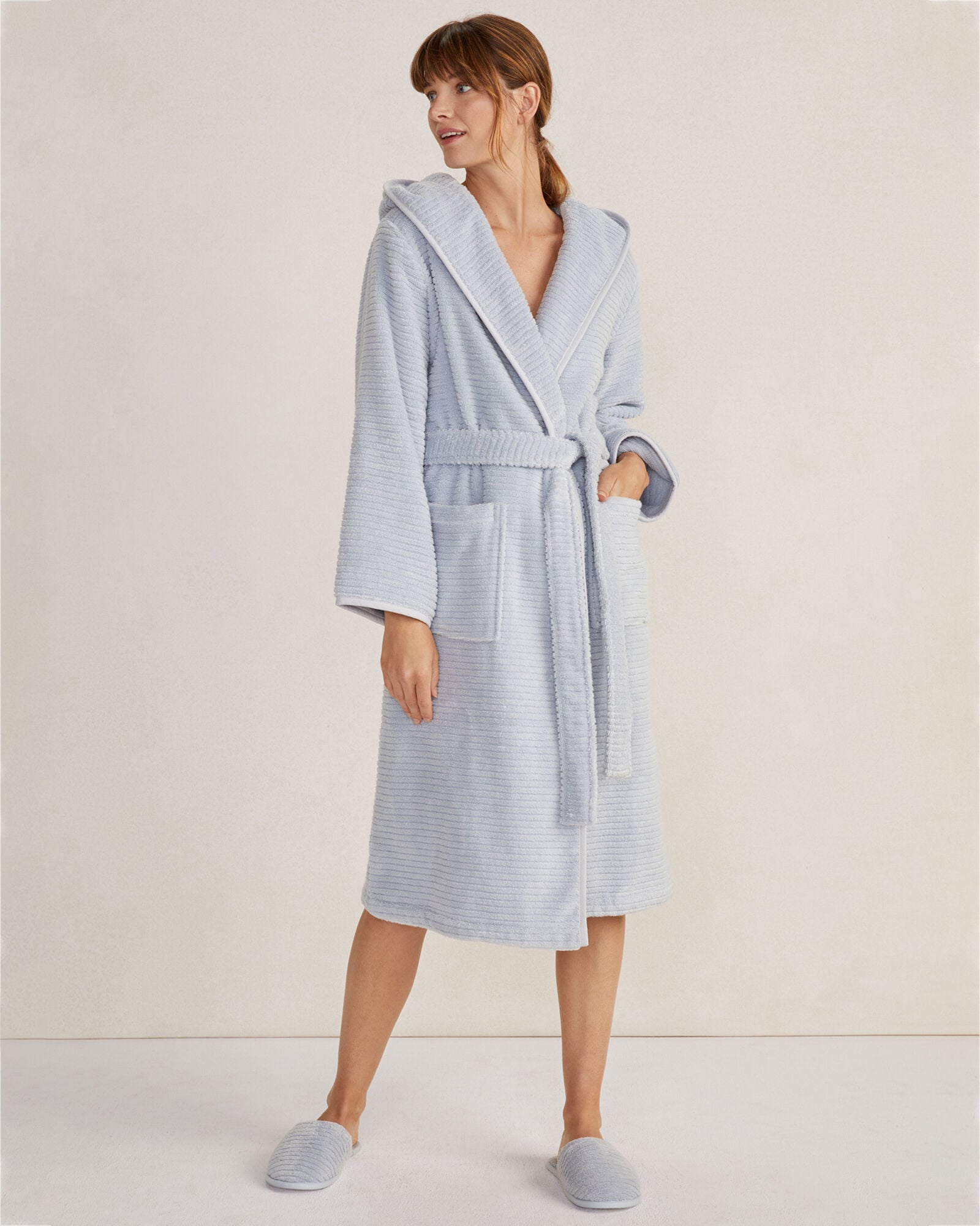 ORGANIC COTTON RIBBED TERRY HOODED ROBE | Talbots sale