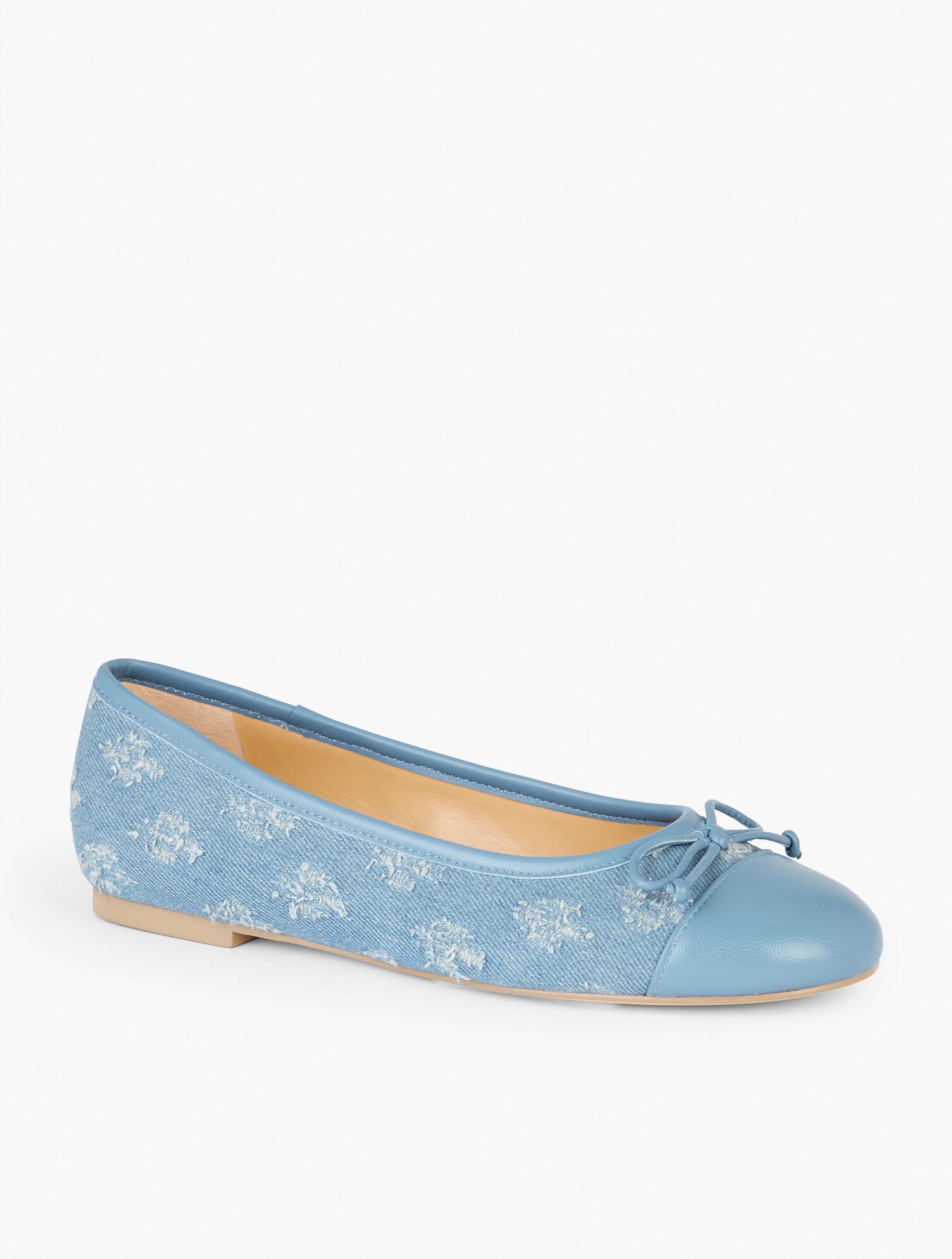 BLAIR CAP TOE BALLET FLATS - FLORAL EMBROIDERED DISTRESSED DENIM | Talbots near me