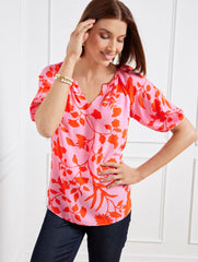 ELBOW SLEEVE TOP - SILHOUETTE GARDEN | Talbots outlet