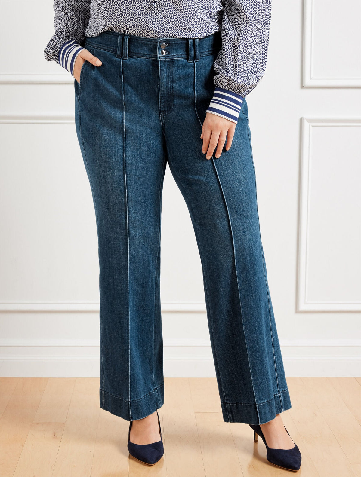 FLARE LEG PINTUCK JEANS - LAPIS WASH | Talbots online