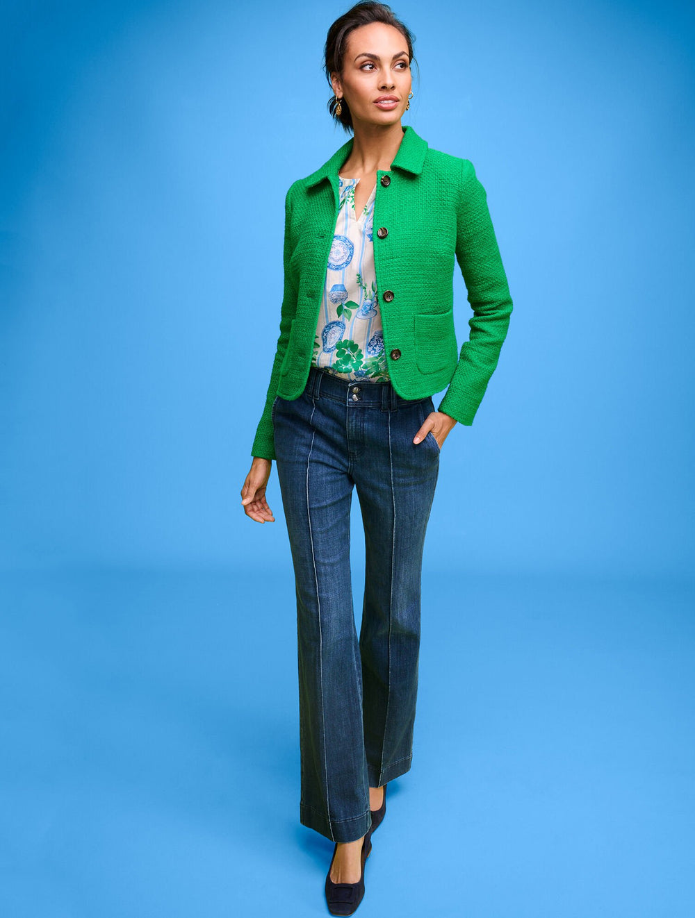 FLARE LEG PINTUCK JEANS - LAPIS WASH | Talbots online