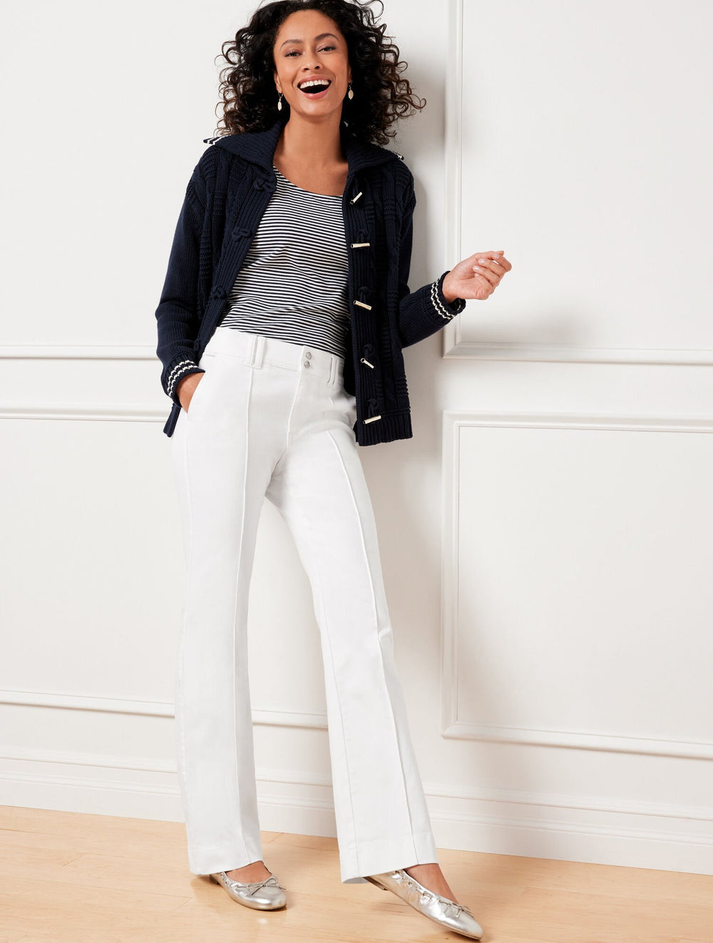 FLARE LEG PINTUCK JEANS - WHITE | Talbots sale